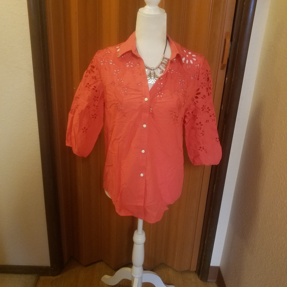 MOCHA PEACH BUTTON UP FLORAL BLOUSE